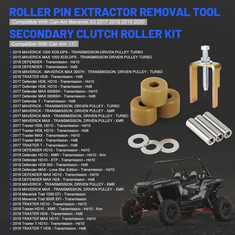 loosoo 420629192 Secondary Clutch Roller Kit & Roller Pin Extractor Removal Tool Compatible with 2015-2023 Can-Am Maverick/Defender/Traxter X3 HD8 HD10 XMR XTP DPS TURBO Transmission Driven Pulley - Image 2